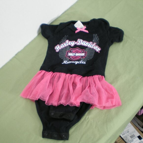 Harley-Davidson Motorcycles Black and Pink Tutu Onsie, Size 18M - Picture 1 of 5